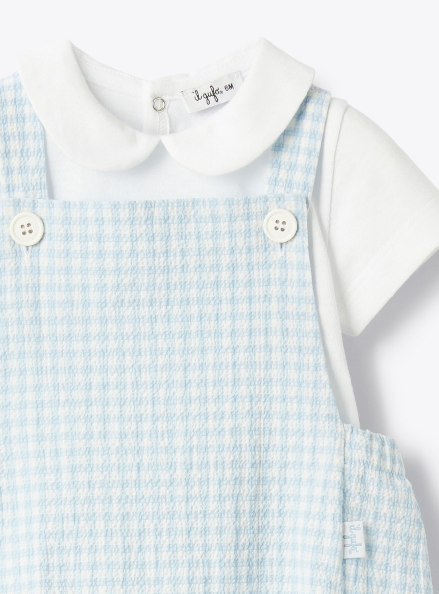 Dungaree outfit in jersey and seersucker - Light blue | Il Gufo