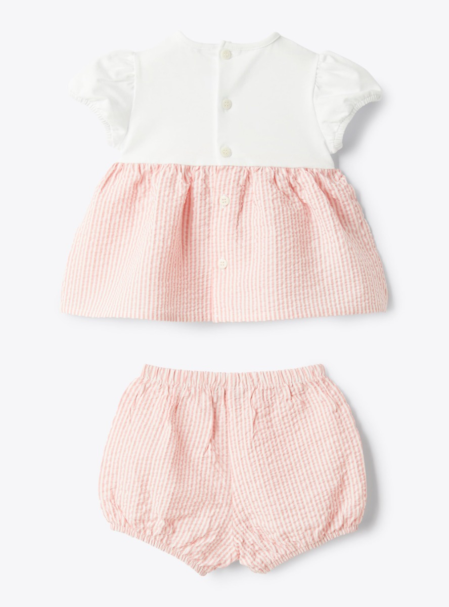 Jersey and seersucker baby set - Pink | Il Gufo