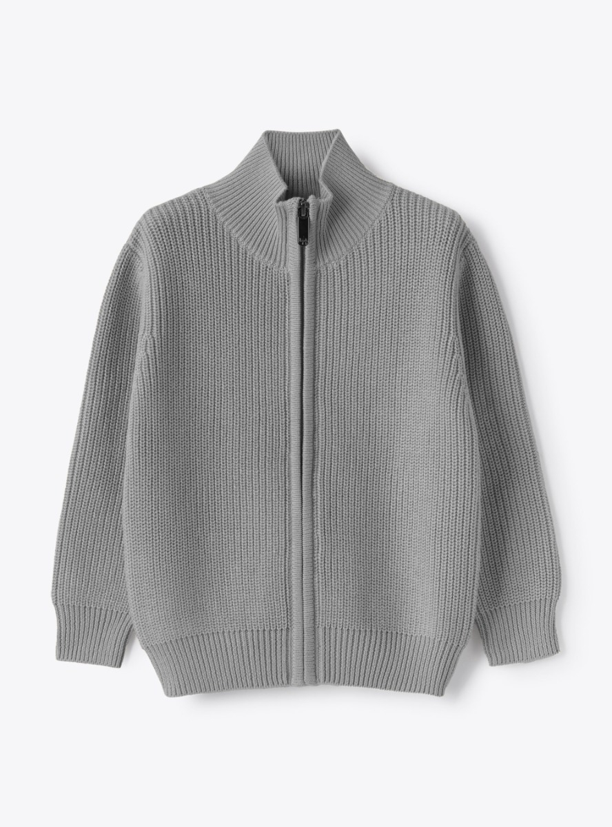 Zip-up organic cotton cardigan - Grey | Il Gufo