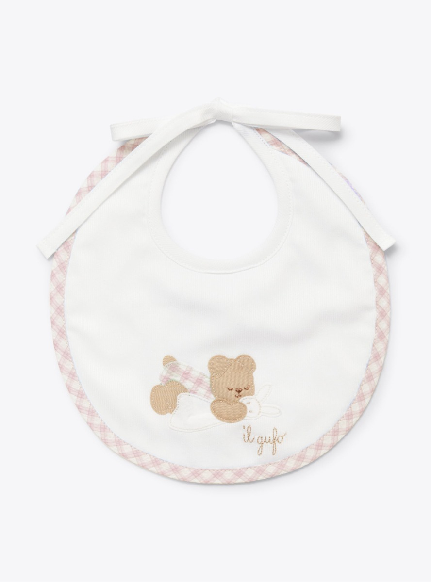 Cotton bib with teddy bear embroidery - White | Il Gufo