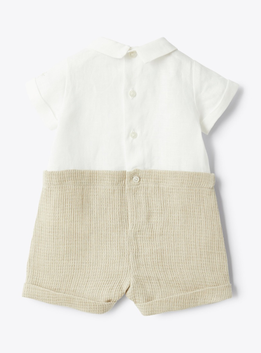 Waffle-textured linen romper - Brown | Il Gufo