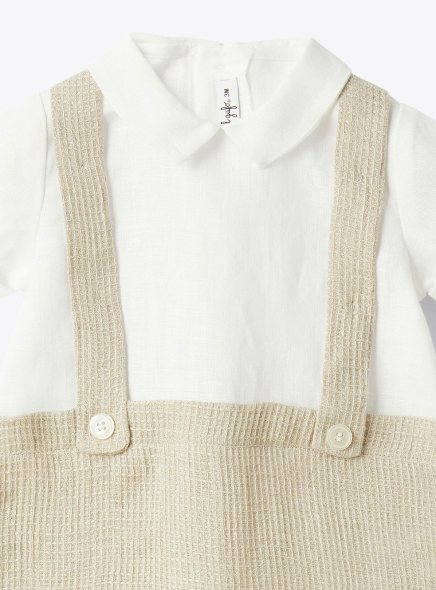 Waffle-textured linen romper - Brown | Il Gufo