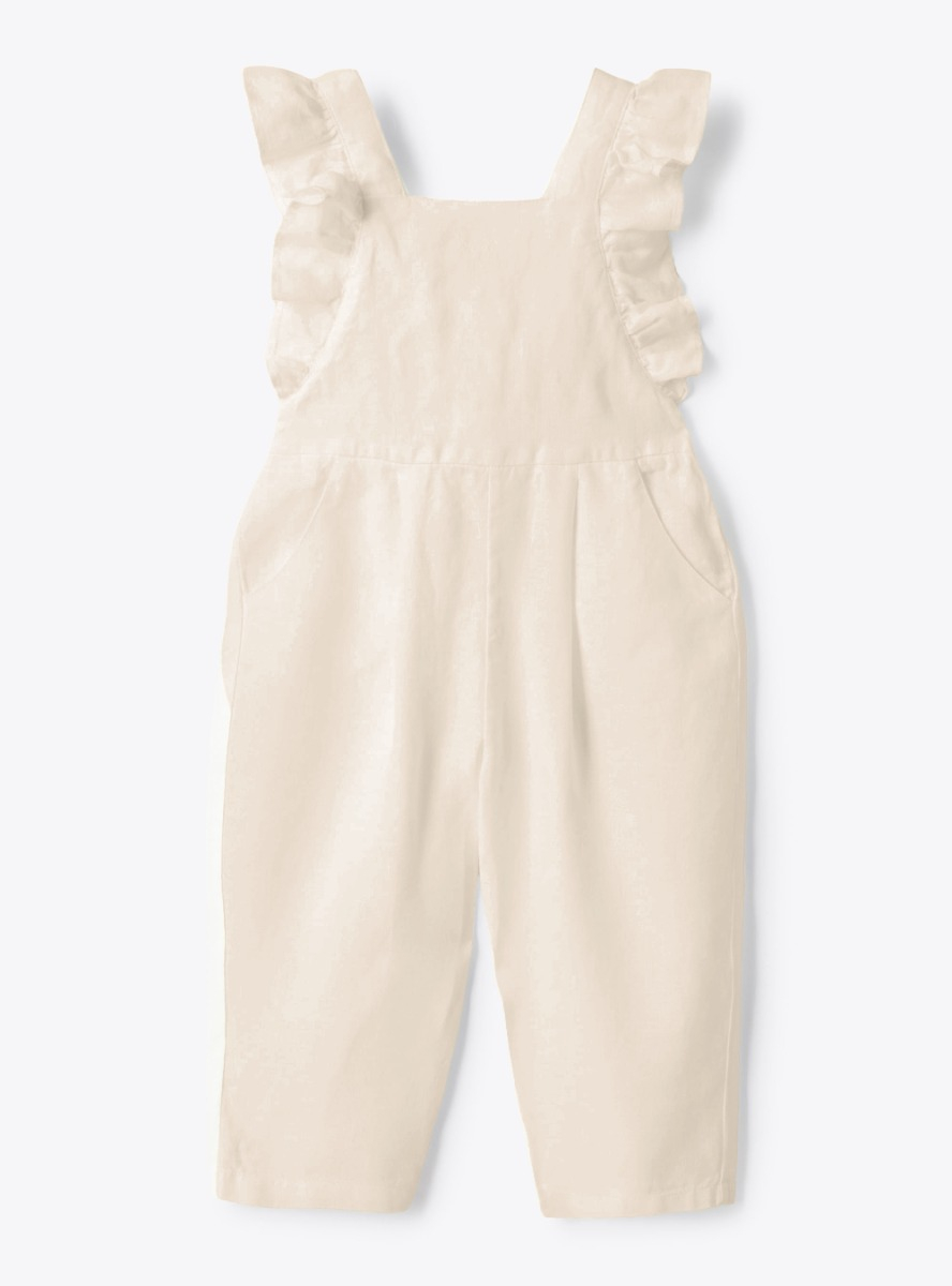 Linen overall with ruffles - Beige | Il Gufo