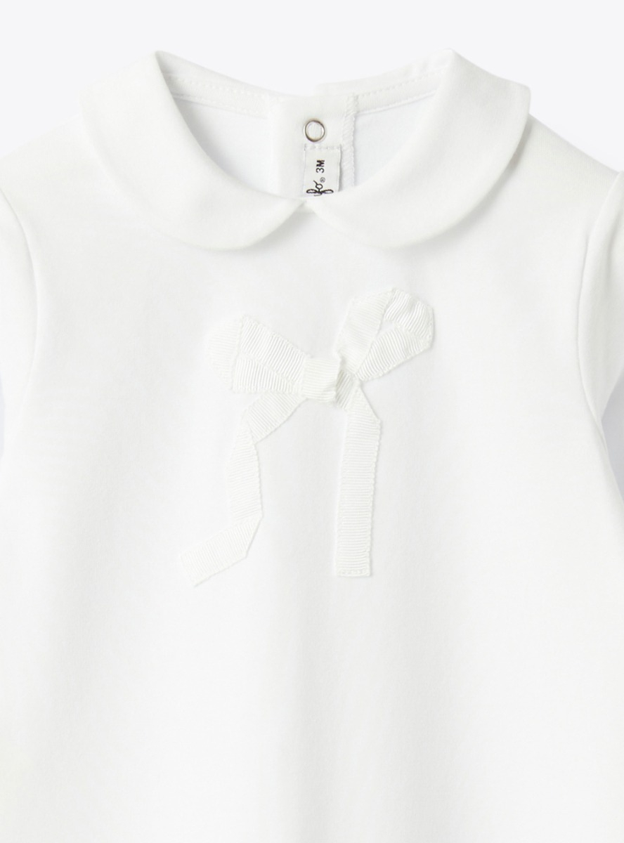 Jersey romper with a bow - White | Il Gufo