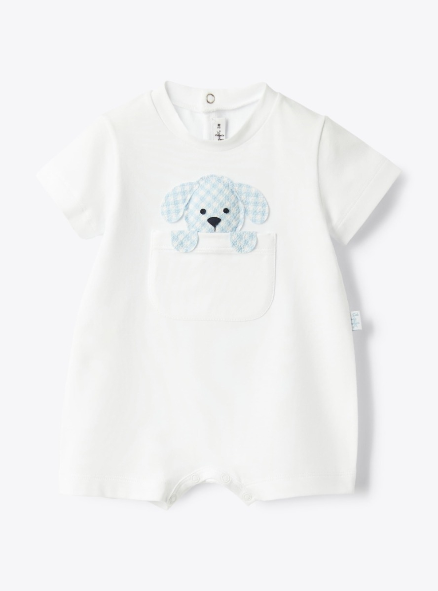 Seersucker romper with a puppy print - Babygrows - Il Gufo