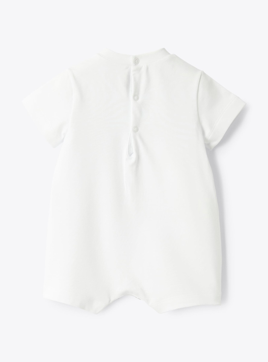 Seersucker romper with a puppy print - White | Il Gufo