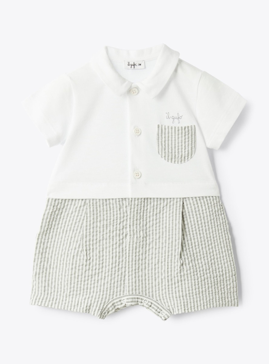 Striped seersucker romper - Grey | Il Gufo