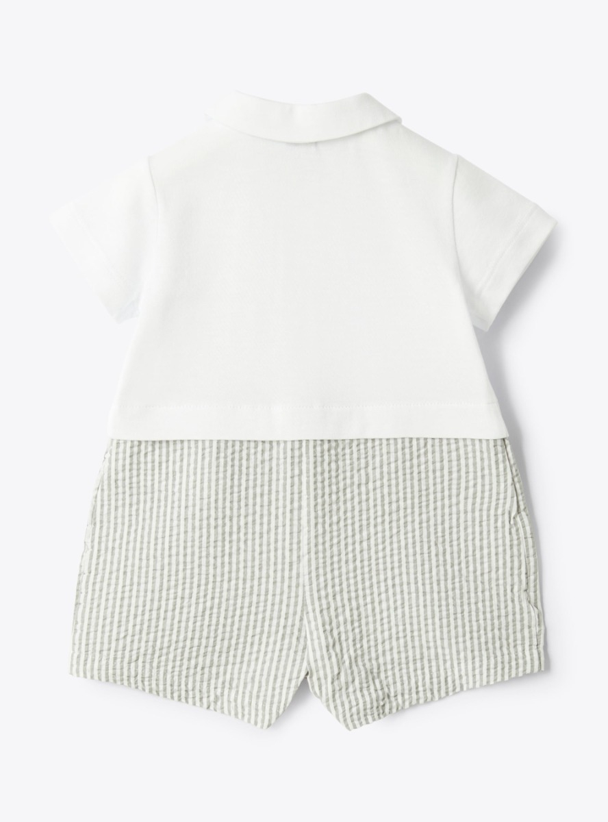 Striped seersucker romper - Grey | Il Gufo