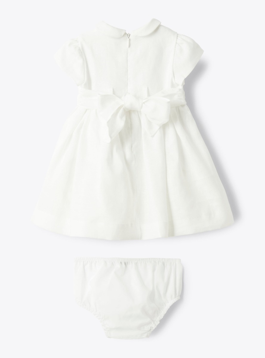 Linen dress with a waist belt - White | Il Gufo