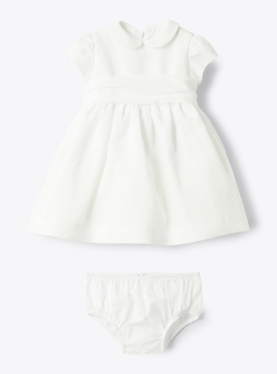 Linen dress with a waist belt - White | Il Gufo