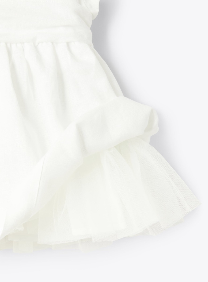 Linen dress with a waist belt - White | Il Gufo