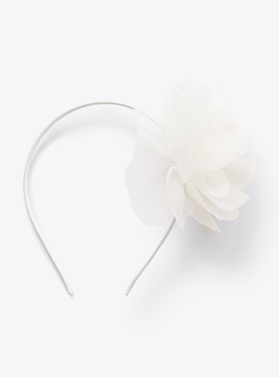 Headband with flower detail in shantung silk - White | Il Gufo
