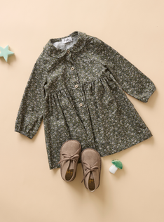 Abito in velluto a coste floreale - Verde | Il Gufo