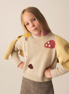 Wool sweater with little mushrooms - Beige | Il Gufo
