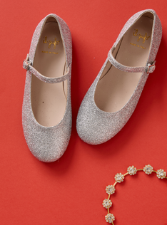 Glitter ballet flats with strap - Grey | Il Gufo