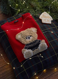 Wool sweater with a teddy bear design - Red | Il Gufo