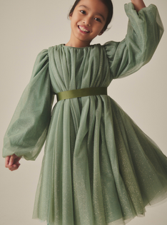 Tüllkleid mit Mikroglitter - Grün | Il Gufo