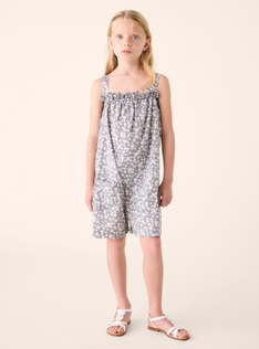 Floral print cotton romper - Grey | Il Gufo