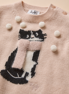 Merino wool sweater with a cat design - Pink | Il Gufo