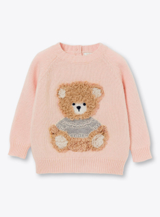 Pink wool sweater with teddy bear - Pink | Il Gufo