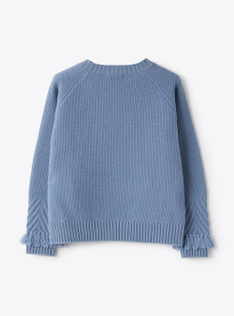 Round-neck sweater with cable patterning and fringed details - Light blue | Il Gufo