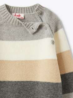Merino sweater with stripes - Beige | Il Gufo