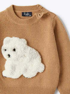 Baby boy’s sweater with beige teddy bear - Brown | Il Gufo