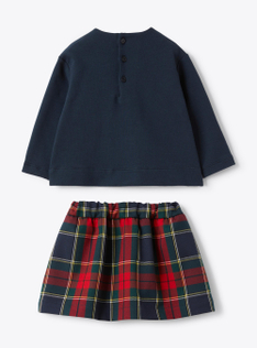 Stretch cotton fleece and techno-wool tartan set - Blue | Il Gufo