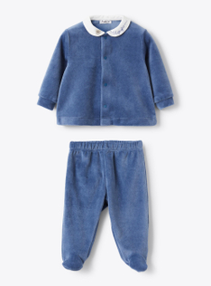 Tutina due pezzi in ciniglia - Blu | Il Gufo