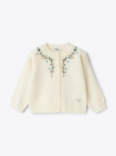 Wool cardigan with embroidery - White | Il Gufo