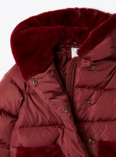 Down jacket with eco-fur inserts - Red | Il Gufo