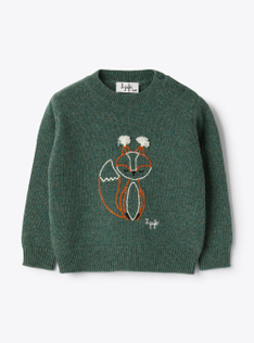 Pull en laine avec broderie renard - Vert | Il Gufo