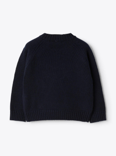 Maglione in lana con ricamo gatto - Blu | Il Gufo