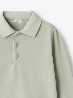 Long-sleeve piqué polo shirt - Green | Il Gufo