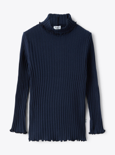 Ribbed turtleneck T-shirt - Blue | Il Gufo