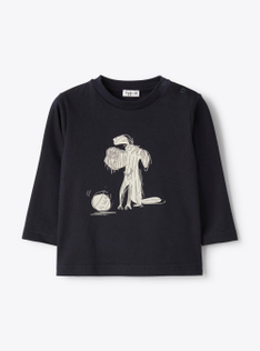 Cotton jersey T-shirt with print - Blue | Il Gufo