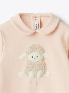 Stretch cotton fleece jumpsuit with appliqué - Pink | Il Gufo
