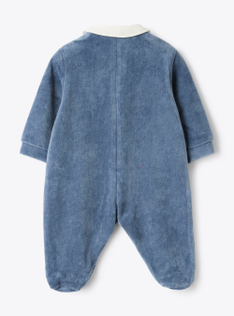 Chenille jumpsuit with embroidery - Blue | Il Gufo