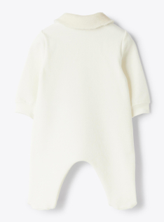 Stretch cotton fleece jumpsuit  with appliqué - White | Il Gufo