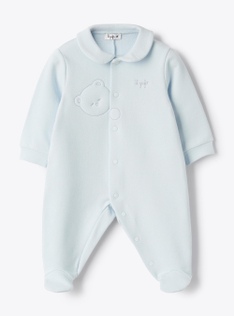 Tutina in felpa stretch con orsetto - Azzurro | Il Gufo