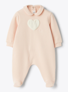 Stretch cotton fleece jumpsuit with heart - Pink | Il Gufo