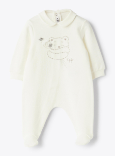 Tutina in felpa stretch con ricamo - Bianco | Il Gufo