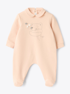 Combinaison en molleton de coton stretch avec détails brodés - Rose | Il Gufo
