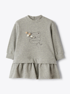 Baumwollfleece-Kleid mit Stickerei - Grau | Il Gufo