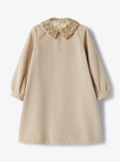 Abito in velluto con collo rimovibile - Beige | Il Gufo