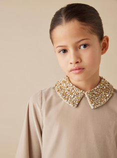 Abito in velluto con collo rimovibile - Beige | Il Gufo