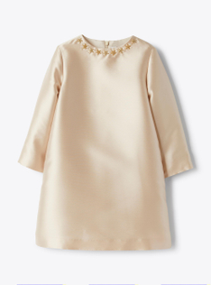 Kleid aus Mikado mit Sternenstickerei - Beige | Il Gufo