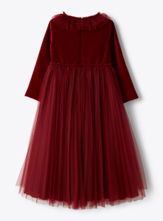 Abito in velluto e tulle plissé - Rosso | Il Gufo