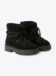 Curly wool and nubuck ankle boots - Black | Il Gufo