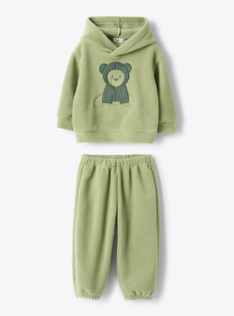 Fleece set with teddy bear - Green | Il Gufo